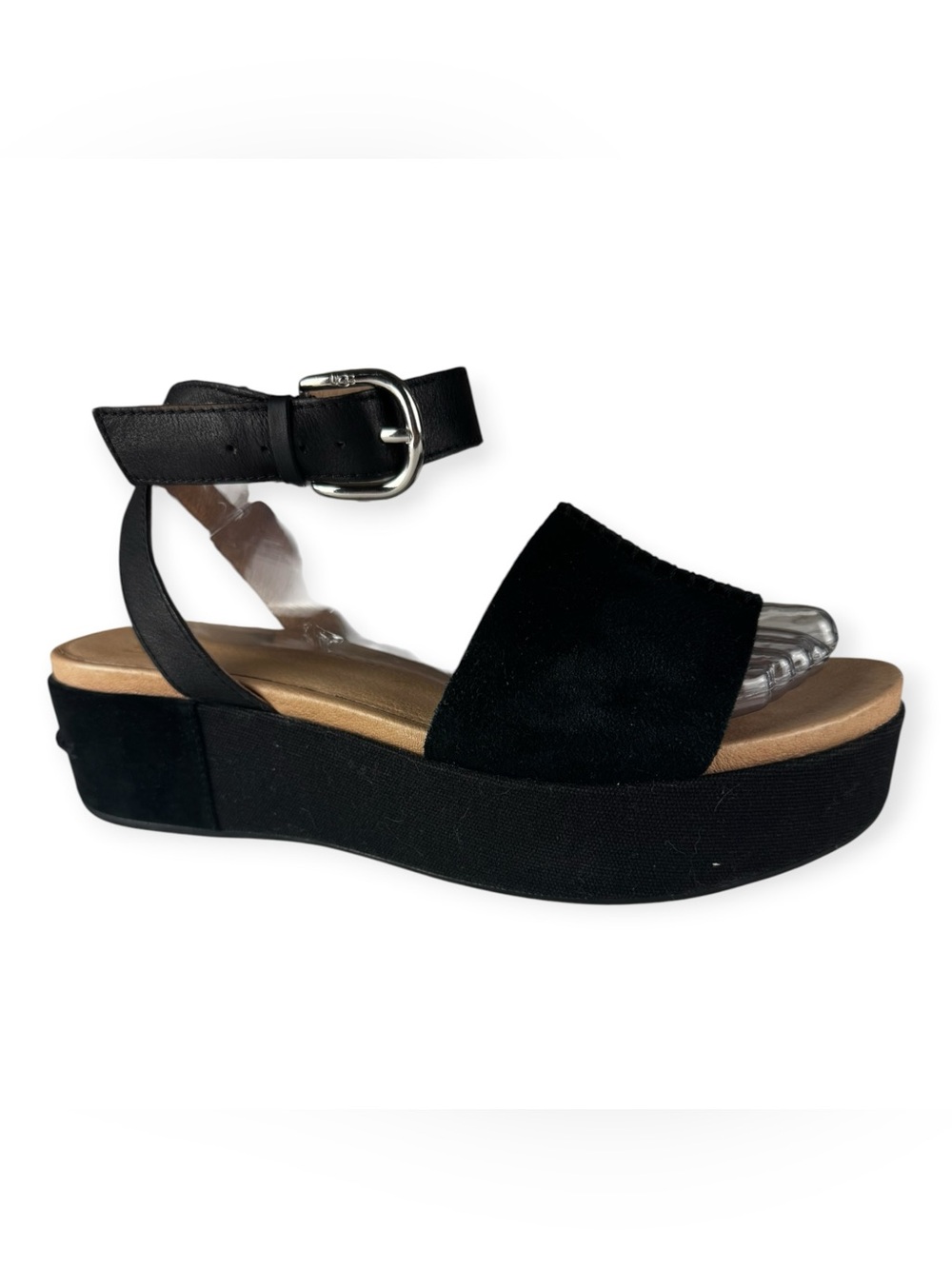 UGG Black Suede Leather Platform Ankle Strap Sandals Size 10